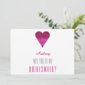 Rosa Herzform Werden Sie meine Bridesmaid? Invita Einladung (Stehend Vorderseite)