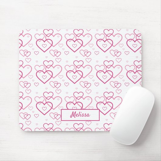 Rosa Herzformen Muster mit Individuelle Name Mousepad (Mit Mouse)