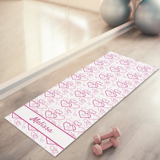 Rosa Herzformen Muster mit Individuelle Name Yogamatte