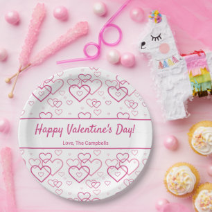 Rosa Herzformen Muster & Text - Valentinstag Pappteller