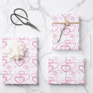 Rosa Herzformen-Muster - Valentinstag Geschenkpapier Set