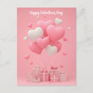 Rosa herzförmige Ballons Valentinstagskarte  Postkarte
