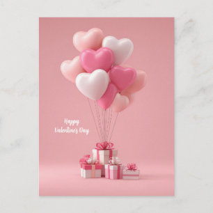 Rosa herzförmige Ballons Valentinstagskarte  Postkarte