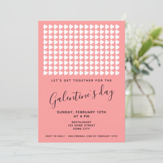 Rosa Herzfreunde Galentinstag Einladung (Stehend Vorderseite)