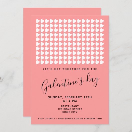 Rosa Herzfreunde Galentinstag Einladung (Vorne/Hinten)