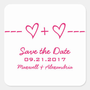 Rosa Herzgleichung Save-the-Date-Aufkleber Quadratischer Aufkleber