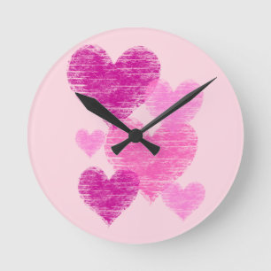 Rosa Herzklopfe Runde Wanduhr