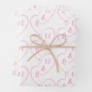 Rosa Herzklopfen, Bräune und Kräutermonogramme Geschenkpapier Set