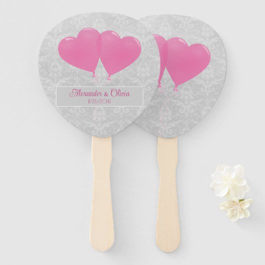 Rosa Herzklopfen Gastgeschenk Hochzeit Handfächer (Vorne und Hinten)