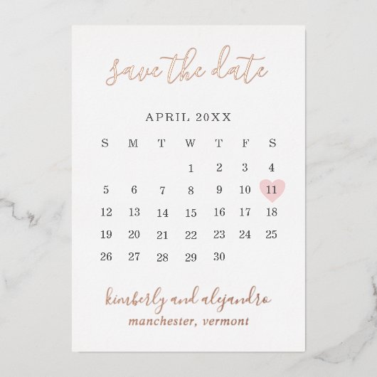 Rosa Herzklopfen Moderne Hochzeit retten das Datum Folieneinladung (Vorderseite)