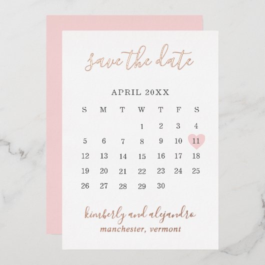 Rosa Herzklopfen Moderne Hochzeit retten das Datum Folieneinladung (Vorderseite/Rückseite)