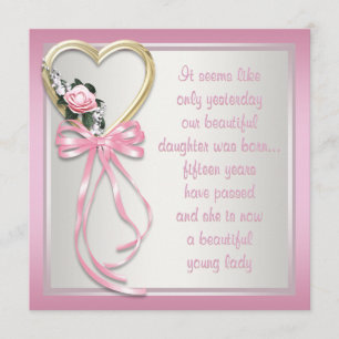 Rosa Herzklopfen Rose Rosa Weiße Quinceanera Einla Einladung