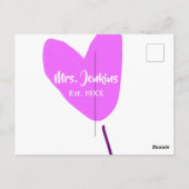 Rosa Herzluftballon Mrs Name Est. Jahr Liebe Postkarte (Rückseite)