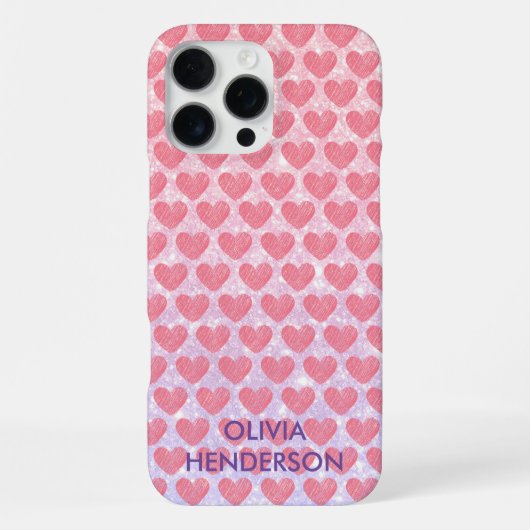 Rosa Herzmonogramm Glitzer funkeln individuelle Na iPhone Hülle (Rückseite)