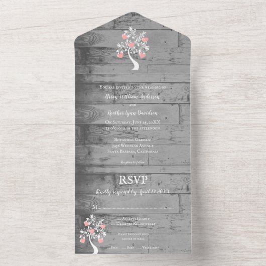 Rosa Herzmuschel in einer Hochzeitsreise All In One Einladung (Innen Boden)