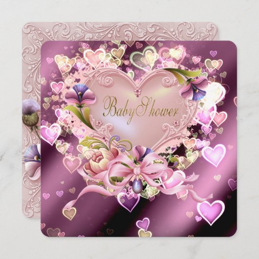 Rosa Herzmuschel Kinderdusche Einladung (Vorne/Hinten)