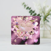 Rosa Herzmuschel Kinderdusche Einladung (Stehend Vorderseite)