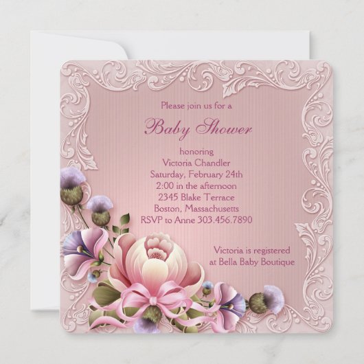 Rosa Herzmuschel Kinderdusche Einladung (Rückseite)