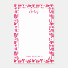 Rosa Herzmuster für Anmerkungen Post-it Klebezettel
