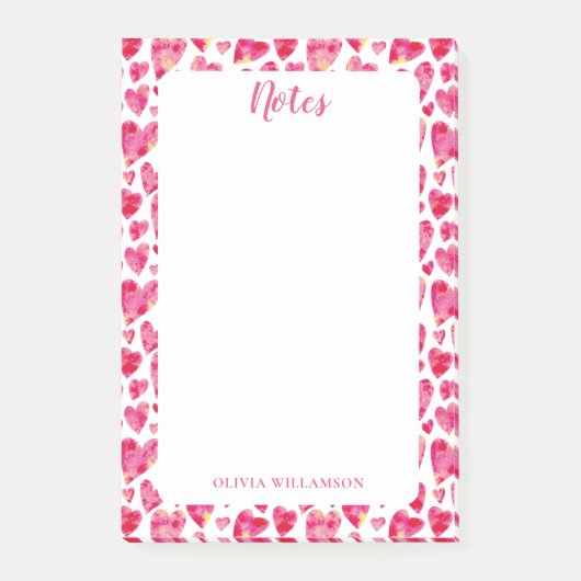 Rosa Herzmuster für Anmerkungen Post-it Klebezettel (Vorderseite)