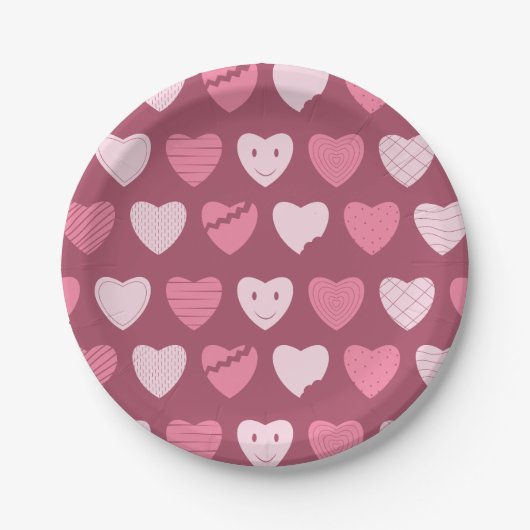 Rosa Herzmuster Himbeere Rote Teller (Vorderseite)