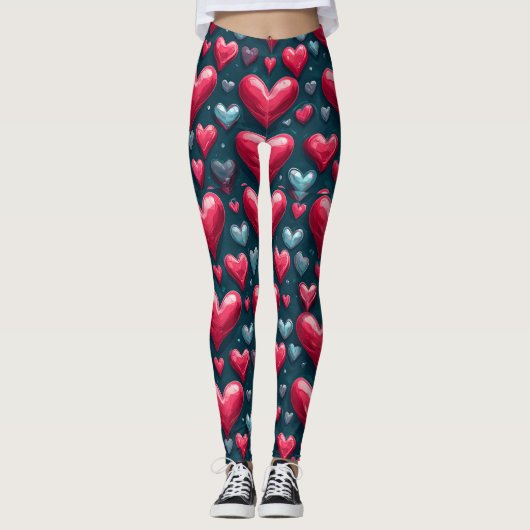 Rosa Herzmuster Leggings (Vorderseite)