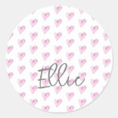 Rosa Herzmuster NAME Wasserfarben Süße Liebe Runder Aufkleber (Vorderseite)