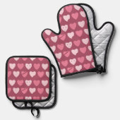 Rosa Herzmuster Ofen Mitt und Pot Holder Set (Vorderseite/Rückseite)