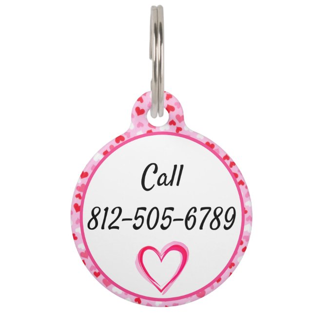 Rosa Herzname auf schwarzem, gutem Hund Haustiermarke (Rückseite)