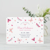 Rosa Herzschmetterlingsdusche Einladung (Stehend Vorderseite)