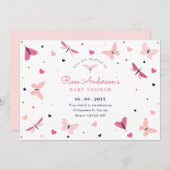 Rosa Herzschmetterlingsdusche Einladung (Vorne/Hinten)