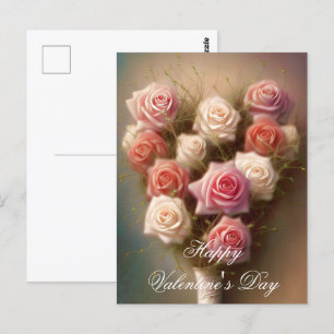 Rosa Herzstrauß Valentinstag Postkarte