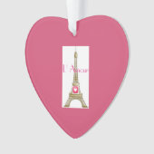 Rosa Herzstück Liebe Paris Eiffelturm Ornament (Vorderseite)
