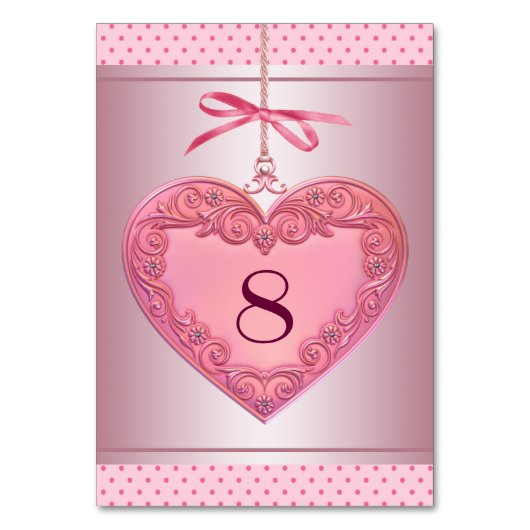 Rosa Herzverwirbelsäule Dot Pink Tischnummer (Vorderseite)