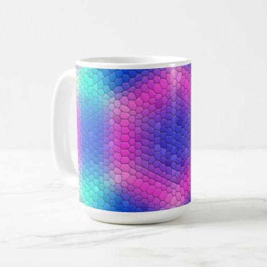 Rosa Hexagon Mosaik auf blauem Gradient Kaffeetasse (Vorderseite Links)