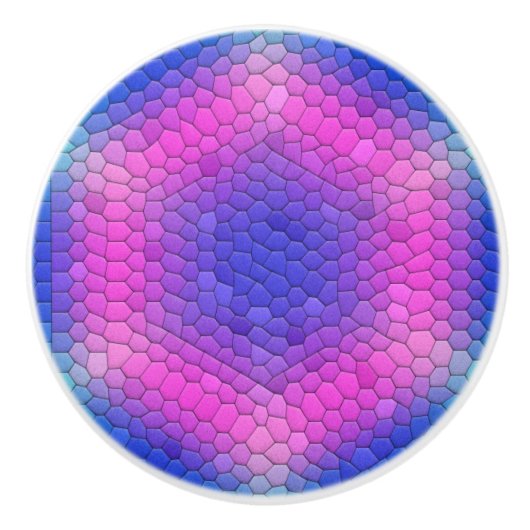 Rosa Hexagon Mosaik auf blauem Gradient Keramikknauf (Vorderseite)