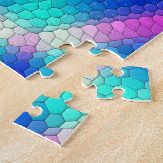 Rosa Hexagon Mosaik auf blauem Gradient Puzzle (Seite)