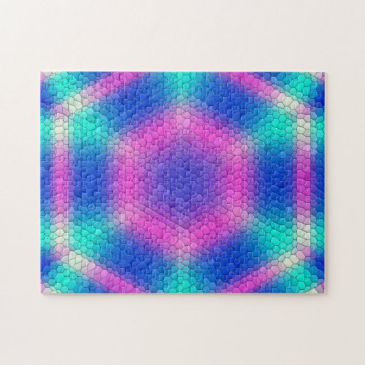 Rosa Hexagon Mosaik auf blauem Gradient Puzzle (Horizontal)