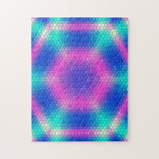 Rosa Hexagon Mosaik auf blauem Gradient Puzzle (Vertikal)