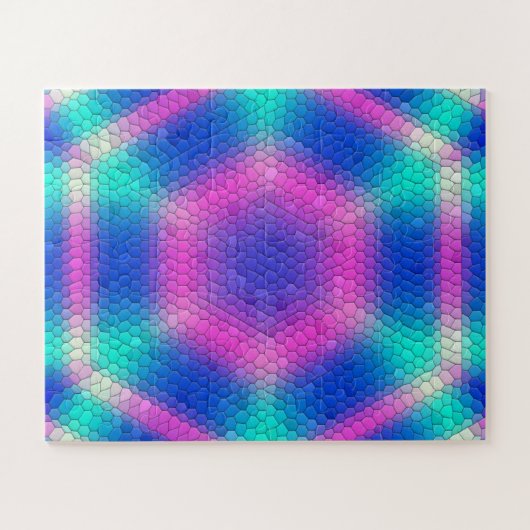 Rosa Hexagon Mosaik auf blauem Gradient Puzzle (Horizontal)