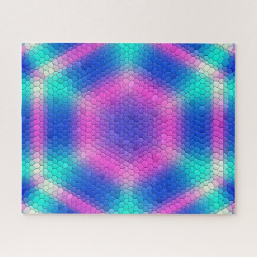 Rosa Hexagon Mosaik auf blauem Gradient Puzzle (Horizontal)