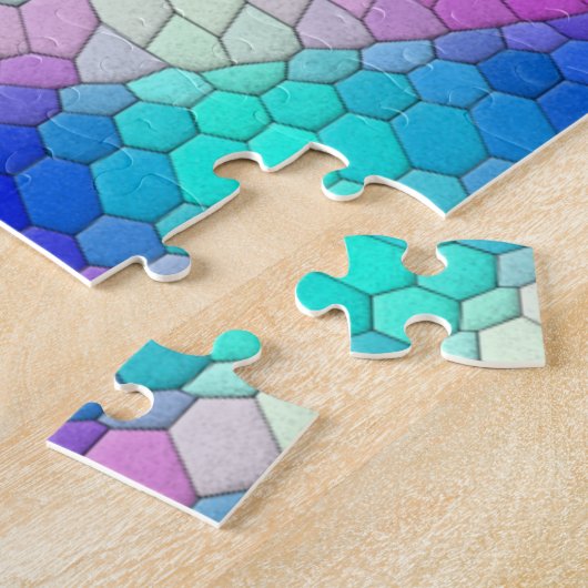 Rosa Hexagon Mosaik auf blauem Gradient Puzzle (Seite)