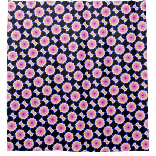 Rosa Hexagonen auf schwarzem Muster Duschvorhang (Vorderseite)
