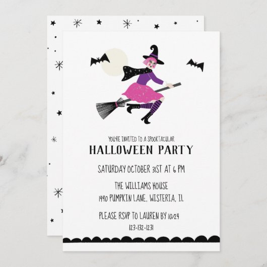 Rosa-Hexe-Halloween-Party Einladung (Vorne/Hinten)