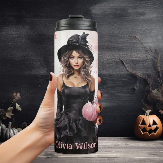 Rosa Hexe Halloween Personalisiert Thermosbecher