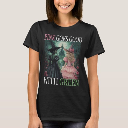Rosa Hexe wird gut mit grüner Halloween-Hexe T-Shirt (Vorderseite)