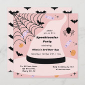Rosa Hexenhut Halloween jedes Jahr zum Geburtstag Einladung (Vorne/Hinten)