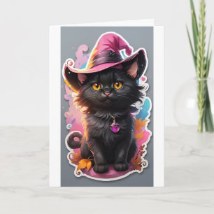 Rosa Hexenkatze Halloween-Feiertagskarte Feiertagskarte