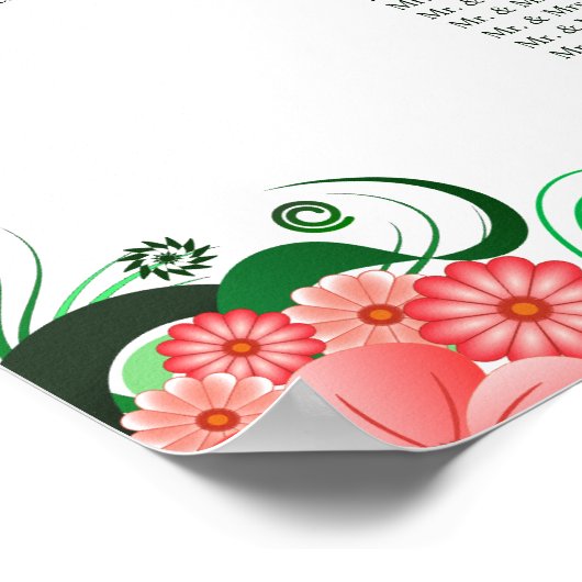 Rosa Hibiskus 14 Hochzeitstabellen Sitzkarten Poster (Ecke)