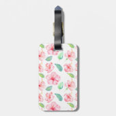 Rosa Hibiskus Aquarellfarben-Blume Monogramm Gepäckanhänger (Rückseite vertikal)